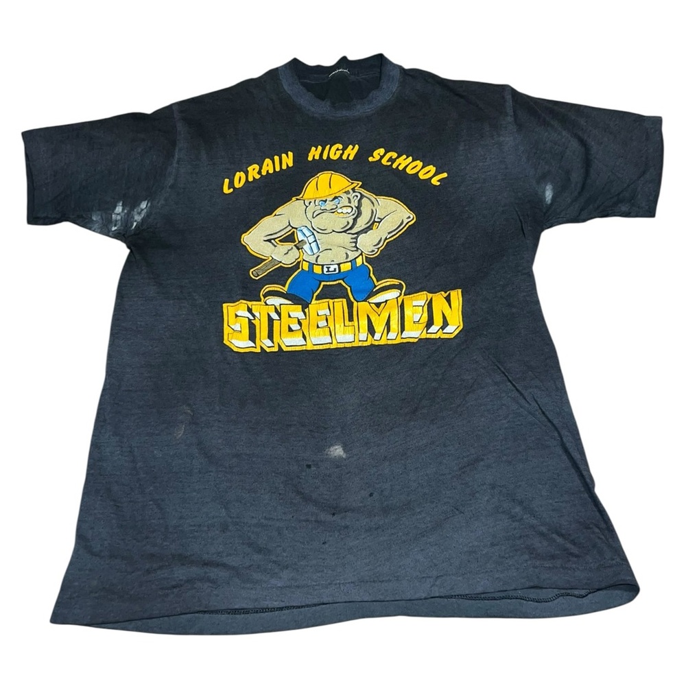 VTG 90s Lorain High School Steelmen Black Shirt Single Stitch Medium Ohio